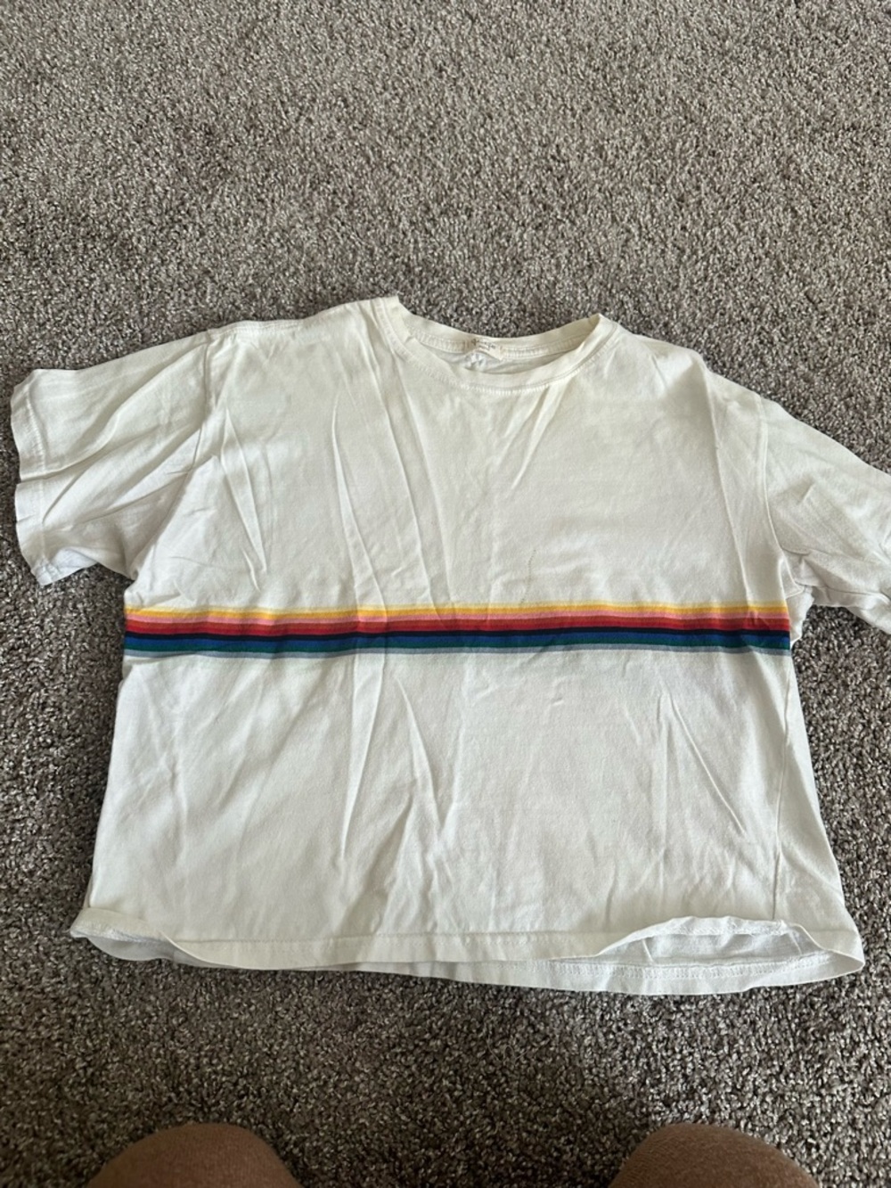 Brandy Melville White Tee with Rainbow Chest Stripe
